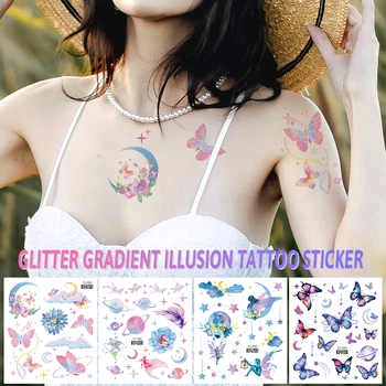 Лепило блясък пеперуда детски временни татуировка стикери водоустойчив лицето ръка тяло деца фалшиви татуировки жени момичета грим
