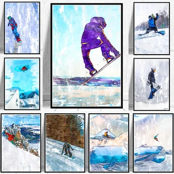 Сноуборд Sport Life плакат Сноубордист във въздуха скок стена изкуство картина платно печат ски поле хол Начало декор Cuadro