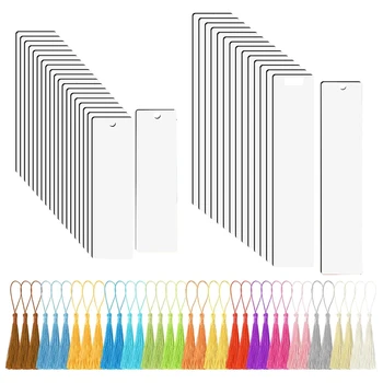 35 парче сублимационен показалец празен топлопренос MDF отметки DIY отметки с дупка и цветни пискюли за занаяти