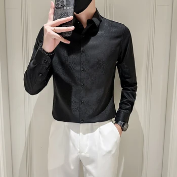 2023-Нова мъжка мода Slim-fit бизнес джентълмен корейска версия работа красив с класически отпечатани ежедневни социални стил риза