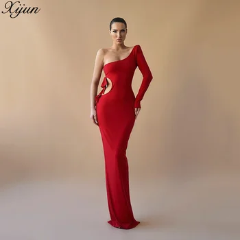 Xijun Червена русалка Абитуриентска рокля Елегантна еднораменна изрязана сплит дами вечерни рокли Официален повод рокля Vestidos De Fiesta