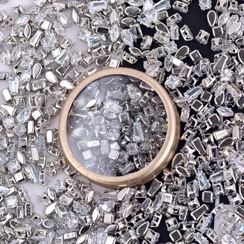 20PCS/чанта 3D конско око/водна капка/квадрат сребърна основа блясък циркон материал бижута кристали за DIY нокти изкуство декорация