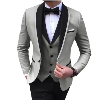 2023 Мода случайни бизнес сватба официални нетактичност комплекти за мъже 3 бр / мъжки тънък годни шал ревера костюм яке панталони жилетка