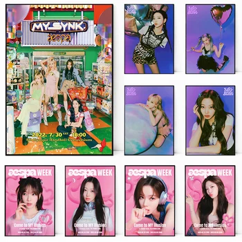 K-POP Aespa Canvas Момичешка трупа популярна модна Списание Екип на корицата Арт музикален албум живот плакат естетически домашен декор Стенно изкуство