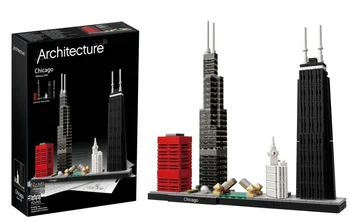 2023 Ново 444pcs Архитектура Skyline Collection 21033 Чикаго строителни блокове събрание класически модел комплект DIY деца тухли играчки Gi