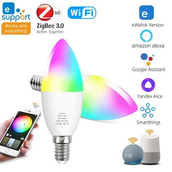 Smart WiFi E14 LED крушка ZigBee свещи крушки 110V 220V RGB LED CW WW лампа работи с Ewelink Alexa Google Home Яндекс Алис