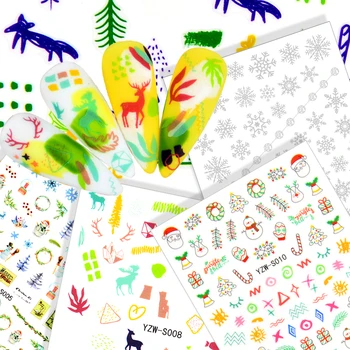 2023 Коледа 3D нокти стикер Зимна снежинка лосове Коледни дървета Карикатура лепило плъзгачи нокти изкуство аксесоари Ваденки