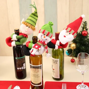 Вино бутилка капак чанта прегръдка Дядо Коледа прегръдка Дядо Коледа снежен човек елф кукла вино бутилка декорации за вечеря маса коледно парти