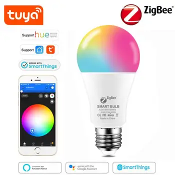 Tuya Zigbee LED интелигентна светлина Начало E27 LED крушки APP контрол 12W / 15W / 18W RGB + CW + WW Alexa лампа димиране работа с Google Home