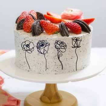 Абстрактна линия Черно цвете акрилна торта Капкейк странични декорации Сватбена скъпа Орнаменти за маса Парти консумативи