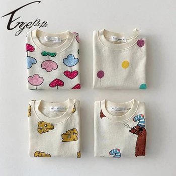 корейски стил бебе момче момиче сладък костюм карикатура къси ръкави тениска + къси 2PCS случайни бебе момче момиче 2022 летни дрехи