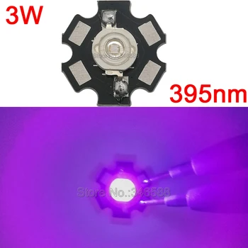 3W UV ултравиолетов високомощен LED излъчвател на мъниста 395nm - 405nm с 20mm Star Platine Heatsink