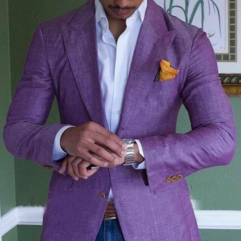 Нов дизайн лилаво мъжки фрак костюми тънък годни абитуриентски бал 2-парче (яке + панталони) елегантен Terno Groomsmen мъжки костюм младоженец облекло комплект
