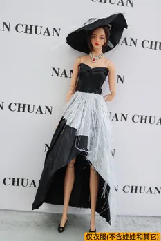 Черно-бяла дантелена рокля + шапка / ръчно изработена 30 см кукла облекло облекло облекло рокля комплект за 1/6 Xinyi FR ST Барби кукла дрехи Коледа