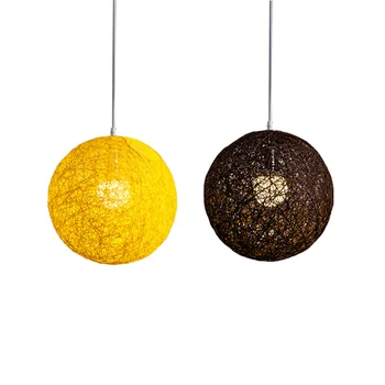 2x кафе/жълт бамбук, ратан и конопена топка полилей индивидуално творчество сферичен ратан гнездо абажур