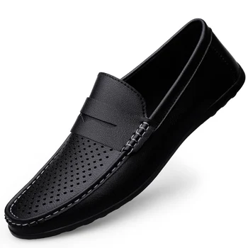 Кожени мъже дишащи обувки за шофиране луксозни марки официални мъже мокасини мокасини италиански мъжки мързеливи апартаменти черен плюс размер 38-47