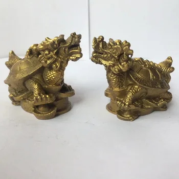 1 чифт меден месинг издълбани trad декорация на дома fengshui дракон костенурка дълголетие статуи метални занаяти