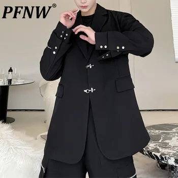 PFNW Мъжки есен пролет нов прилив Darkwear блейзъри метален бутон дизайн рамо костюм палто двоен маншет снаждане прости върхове 12Z2041