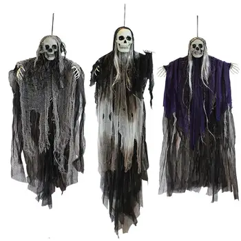 Висящи декорации за призраци на скелети за Хелоуин, мрачни жътвари за най-добри декорации на открито за Хелоуин, 2 пакет