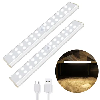 Безжичен LED шкаф светлина PIR сензор за движение лампа 24/40/60 светодиоди килер светлини USB акумулаторна за кухня спалня осветление