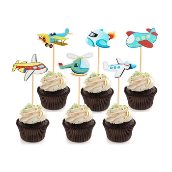 12Pcs самолет Cupcake Toppers самолет самолет Cupcake снимки за деца самолет тема бебе душ рожден ден парти декорация