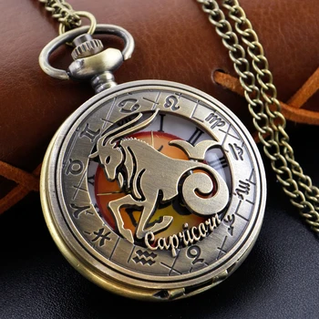 Куха коза релефна античен кварцов джобен часовник Сатана въплътен Fob верижен часовник Най-добрият празничен подарък за мъже и деца
