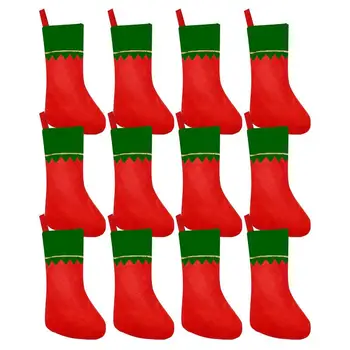 Коледни чорапи 12бр филц декорация чорапи с голям капацитет Коледа декоративни подарък чанта за коледно дърво