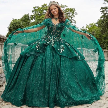 Изумрудено зелена принцеса Quinceanera рокли с отделни мъниста Crystal Bow Sweet 16 рокля Vestido de 15 Años дантела нагоре