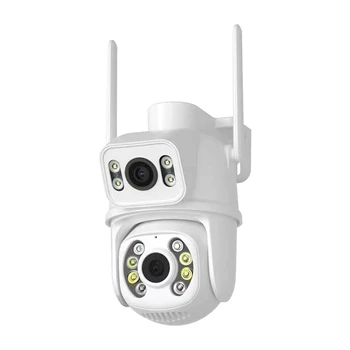 6MP 4K PTZ Wifi камера с двоен обектив с двоен екран Ai Human Detect Автоматично проследяване Безжична външна камера EU Plug