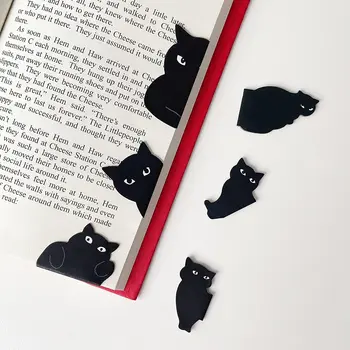6pcs сладък черна котка отметка карикатура магнитни страница клипове книга маркер за книги уникален четене подарък книга аксесоари