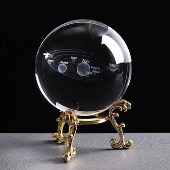 60/80/100mm кристална топка 3D слънчева система топка кристален глобус планети модел сфера с LED / кристал / сребро / злато база