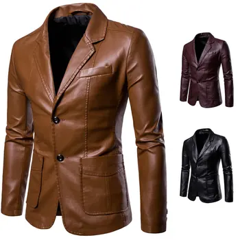 Мъжки костюм от изкуствена кожа Slim Fit Casual Jacket Стилни вечерни палта за пролет есен зима