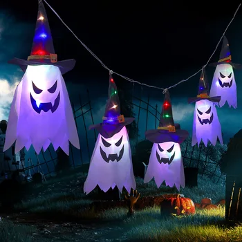 LED Хелоуин декорация мигаща светлина призрак фестивал обличане светещ магьосник призрак шапка лампа декор висящи фенер