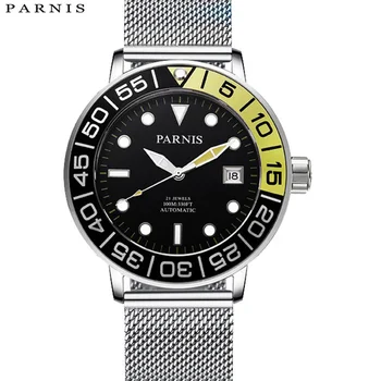 Fashion Parnis 42mm Blue Red Bezel Men Automatic Mechanical Watch Calendar Luminous Luxury Men's Watches reloj hombre Часовник подарък
