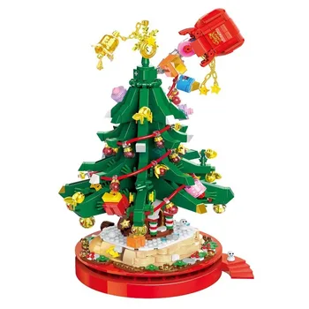 Коледно дърво модел строителни блокове набор саксийни растителни тухли идеи фестивал атмосфера къща бюро орнамент играчка Коледа подарък деца