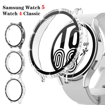 Диамантен калъф за Samsung Galaxy Watch 4 40mm 44mm удароустойчив твърд PC броня екран протектор капак за Galaxy Watch 4 40mm 44mm