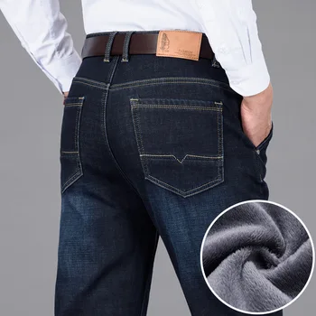 2023 Нова класическа зима дебело кадифе мъжки топли бизнес дънки мода случайни деним участък памук руно дънкови панталони
