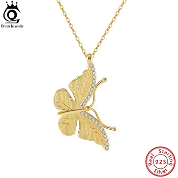 ORSA JEWELS 14K златна пеперуда огърлица 925 стерлинги сребърни животински ключица верига висулка за жени рожден ден подарък бижута SN342