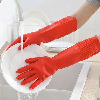 Гъвкави удобни гумени чисти ръкавици Червена чиния Дамско измиване Дълги гумени ръкавици Начало Почистване на баня Кухненски аксесоари