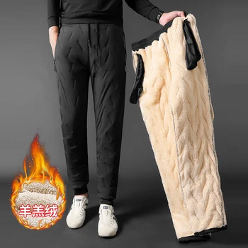 Мъже Зимни топли агнешка вълна Сгъстяване Sweatpants Мъже на открито Свободно време Ветроупорен джогинг панталони марка висококачествени панталони мъже