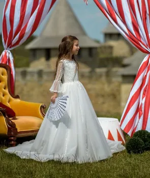 Цвете момиче рокли за сватби тюл апликации искрящи пайети мъниста деца конкурс рокли рожден ден рокли
