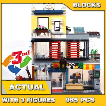 985pcs Creative 3in1 Townhouse Pet Shop & Cafe многоетажен Market Street Tram 11401 Building Block Toy Compatible Kids Brick