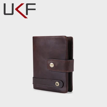 UKF Луд кон кожа мъжки моден портфейл вертикален бутон портфейл RFID притежател на карта Мъжка монета чанта голям капацитет пари в брой торбичка
