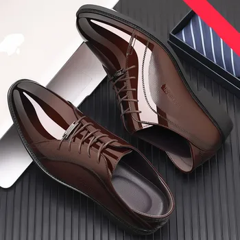 Най-новите италиански оксфордски обувки за мъже луксозни лачени кожени сватбени обувки заострени пръсти рокля обувки класически дербита плюс размер 38-48
