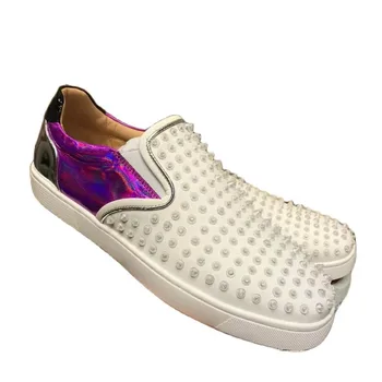 Slip On Luxury Low Cut For Men Trainers Driving Spiked White естествена кожа Purple Wedding Rivets Flats Sneakers Shoes Gift