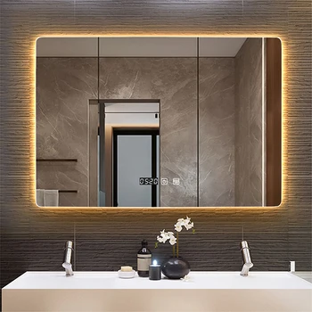 70x90cm правоъгълник стена монтирани интелигентно огледало в банята with LED светлина време / температура дисплей анти-мъгла суета огледала