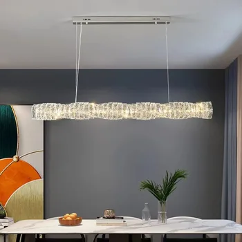 Модерен прост Led кристал висулка светлина ресторант изкуство трапезария маса бар дълго луксозен полилей личност дизайнерски лампи