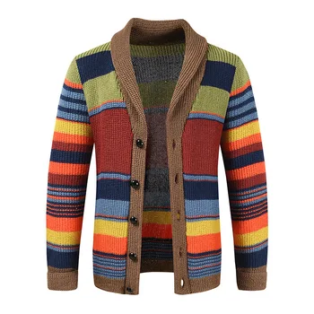 Мъжка плетена жилетка Ново пуловер яке есен и зима ревера заклинание цвят плетен пуловер