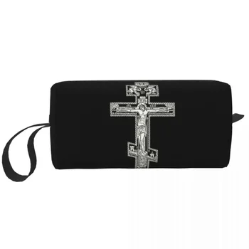 Православен кръст грим чанта за жени пътуване козметичен организатор сладък християнин Исус религия религиозни съхранение тоалетни чанти