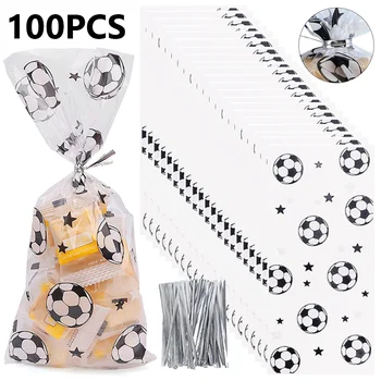 100pcs футболни парти подаръчни торбички пластмасови бонбони чанта бисквитки чанти за рожден ден футбол тема парти полза опаковка чанта доставки